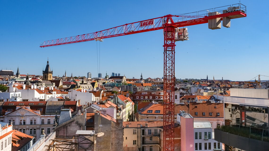 Towering over the rooftops of Prague