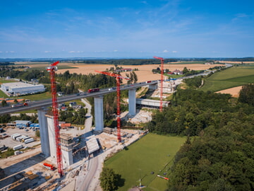 Three WOLFF Cranes Support Spectacular Aurach Valley Bridge Project